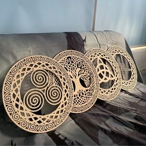 Celtic Symbol Wall Decor 12” Wooden Sacred Geometry 4pcs Set Tree Of Life🦛